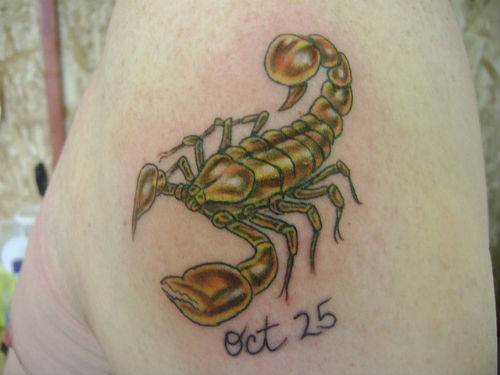 Memorial Scorpio Tattoo On Shoulder