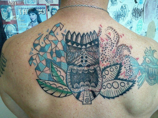 Upperback Tiki Tattoo For Men