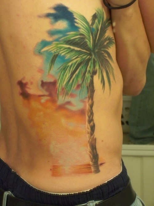 Right Side Color Palm Tree Tattoo