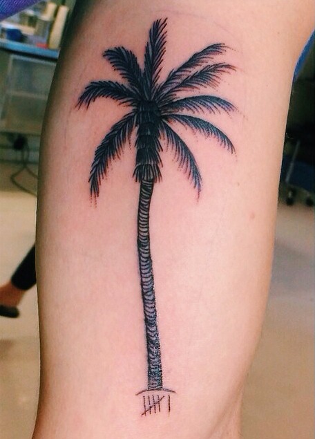 Side Leg Palm Tree Tattoo