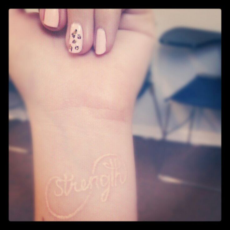 White Ink Strength Tattoo On Wrist For Girls