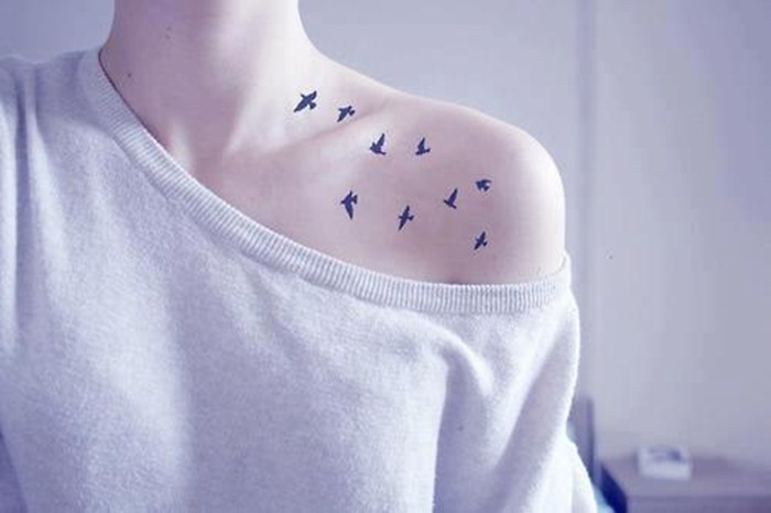 Girl Left Shoulder Birds Tattoo
