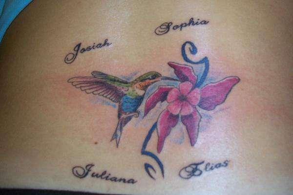 Pink Flower And Bird Tattoo