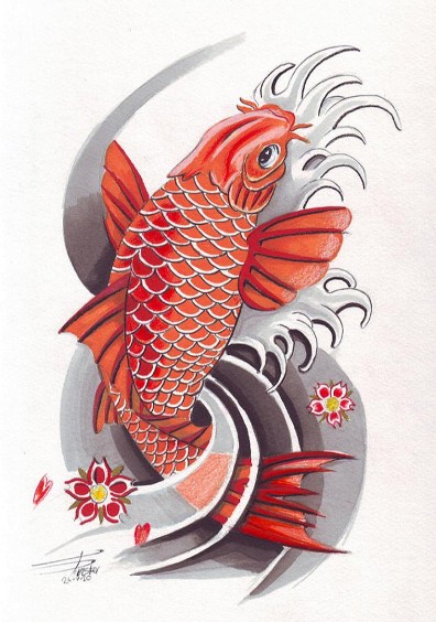 Pink Carp Fish Tattoos Design