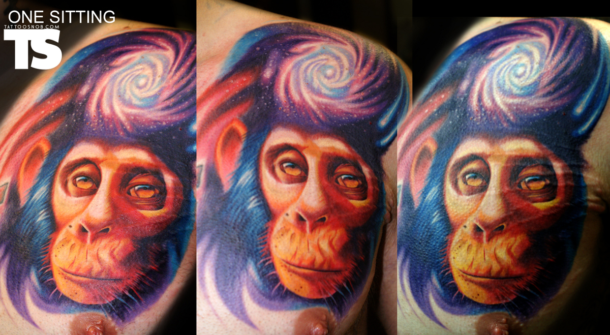 Right Back Shoulder Chimpanzee Tattoo