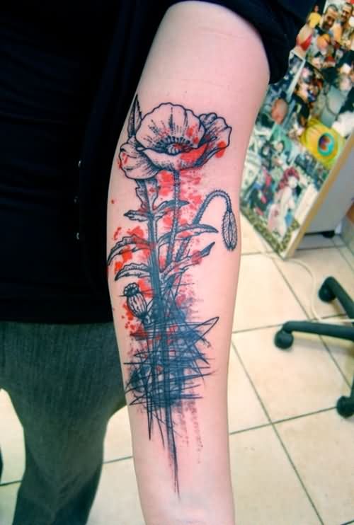 Wonderful Left Forearm Poppy Tattoo