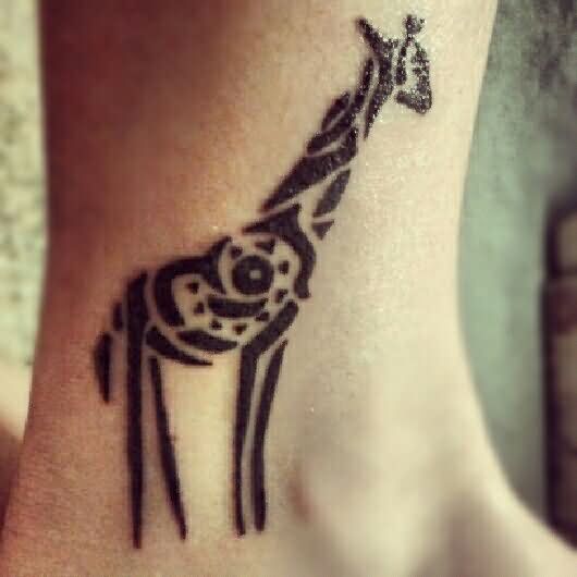 Tribal Black Giraffe Tattoo On Ankle