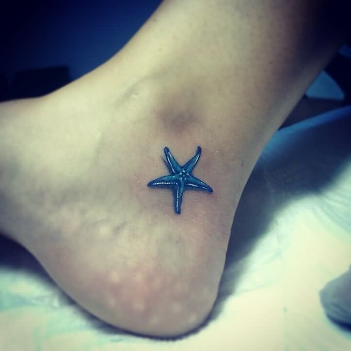 Blue Ink Starfish Tattoo On Ankle