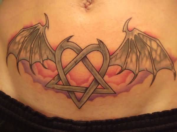 Winged Devil Heart Stomach Tattoo