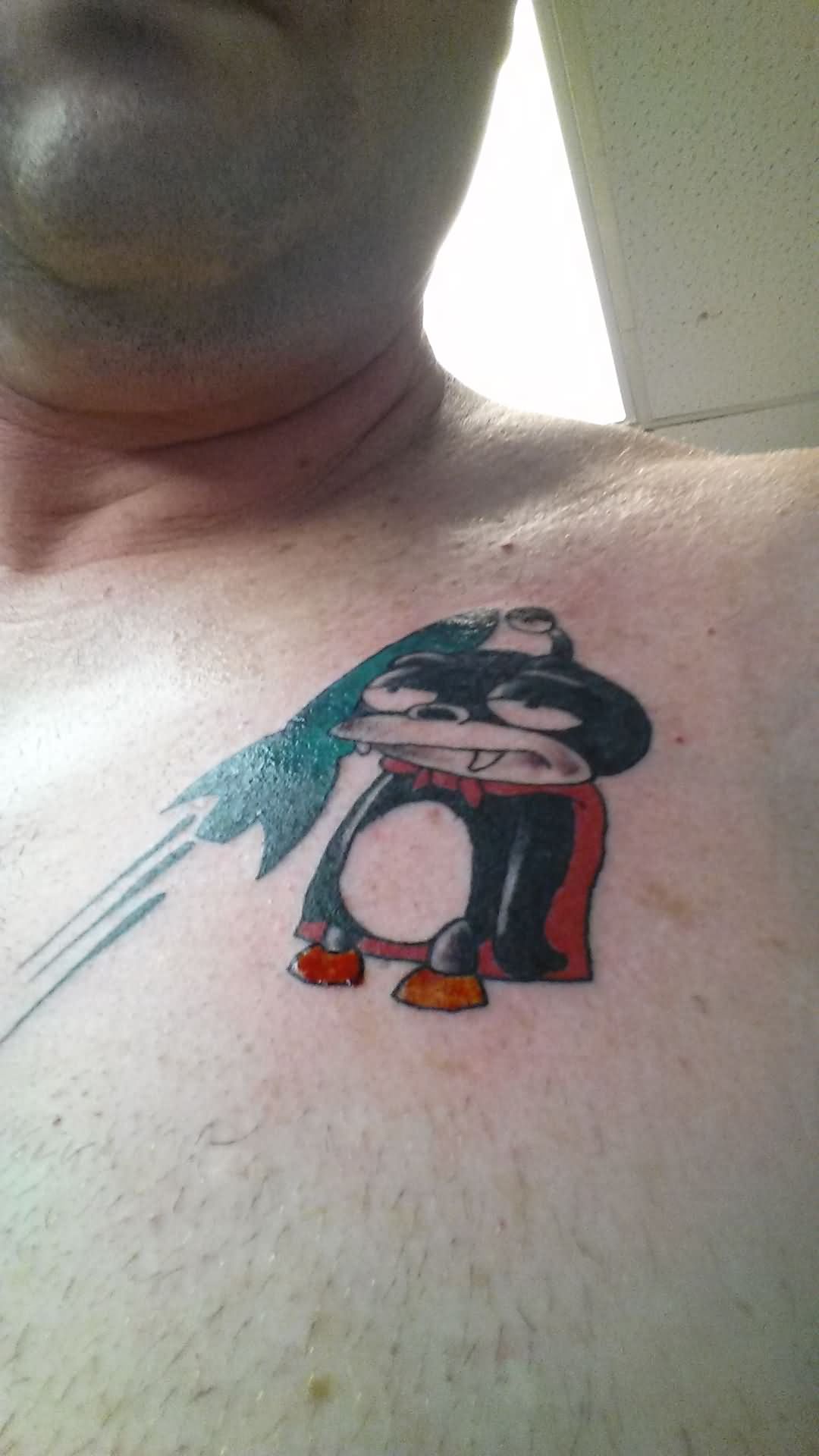 Nibbler Cartoon Tattoo On Man Chest