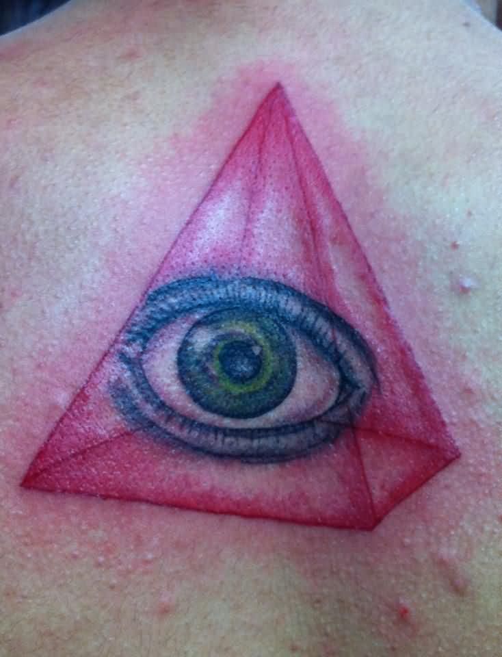 Triangle Eye Tattoo On Upperback