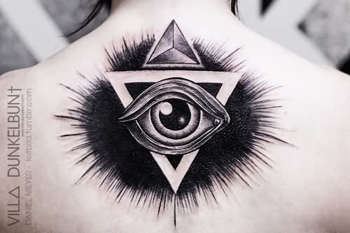 Unique Upperback Triangle Eye Tattoo