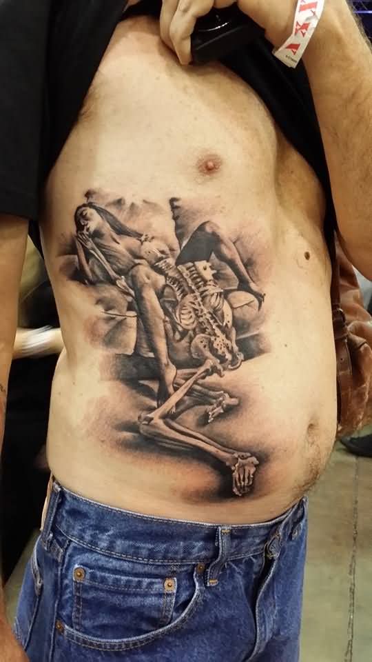 Vampire Girl And Skeleton Tattoo On side