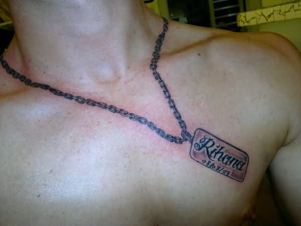 Grey Ink Neck Chain Tattoo On Man Neck