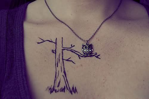Outline Tree Necklace Tattoo