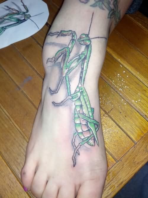 Right Foot Mantis Tattoo