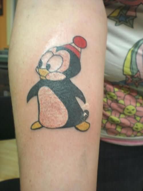 Small Color Penguin Tattoo On Arm