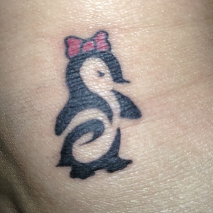 Tribal Penguin With Bow Tattoo