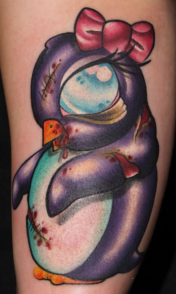 Zombie Penguin Tattoo On Sleeve