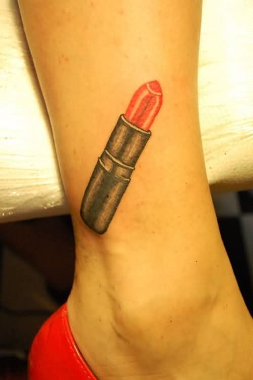 Girl Ankle Lipstick Tattoo