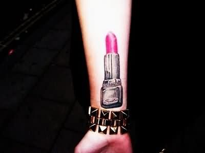 Right Forearm Lipstick Tattoo For Girls