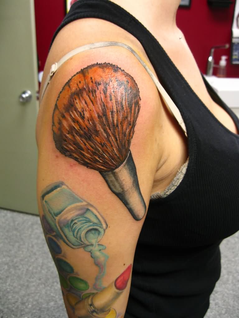 Right Half Sleeve Makeup Brush And Lipstick Tattoo