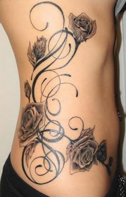 Beautiful Flower Tattoo And Vine Picture