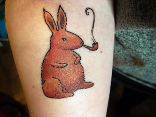 Smoking Rabbit Tattoo On Leg