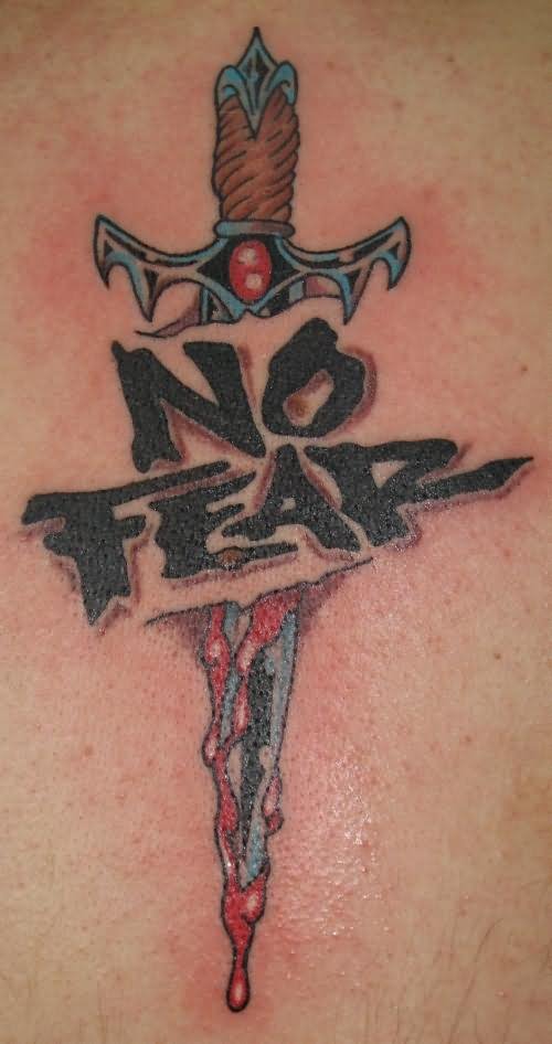 No Fear Sword Tattoo On Back