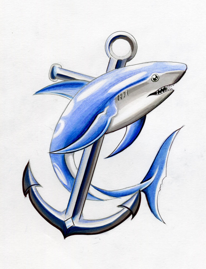 Shark & Anchor Tattoo Design by davepinsker