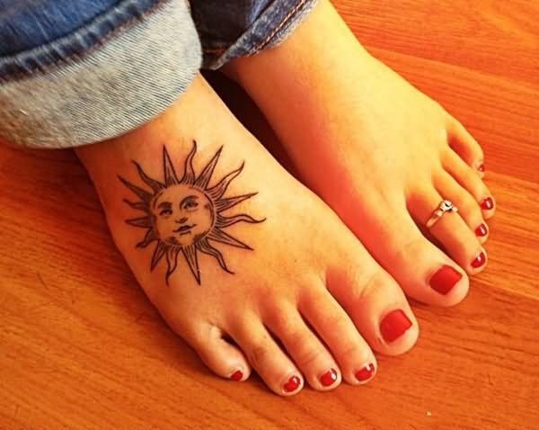Sun Tattoo On Girl Right Foot