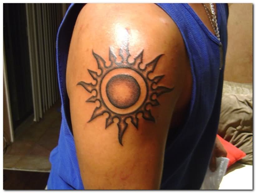 Sun Tattoo On Shoulder For Men
