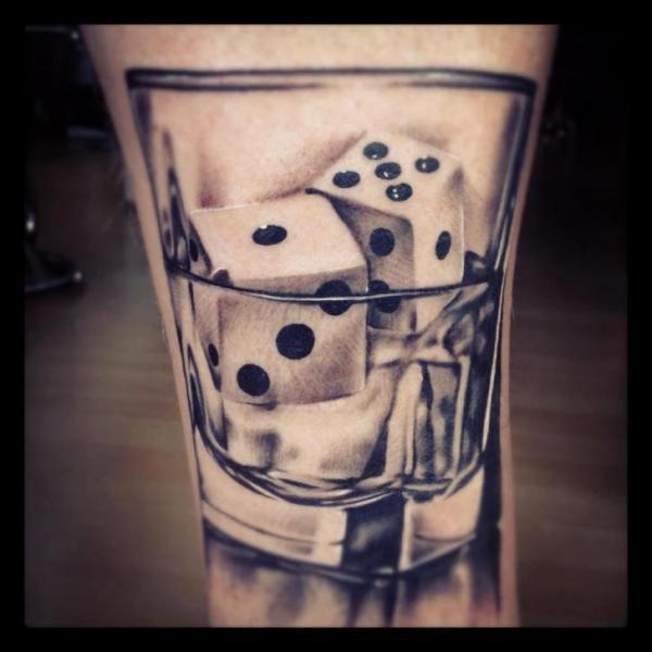Realistic Dice Glass Tattoo by Bloody Ink