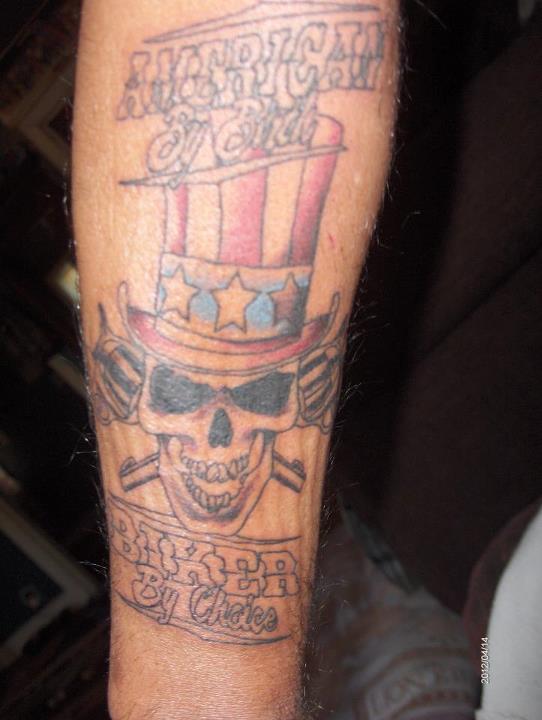 American Biker Skull Tattoo On Arm