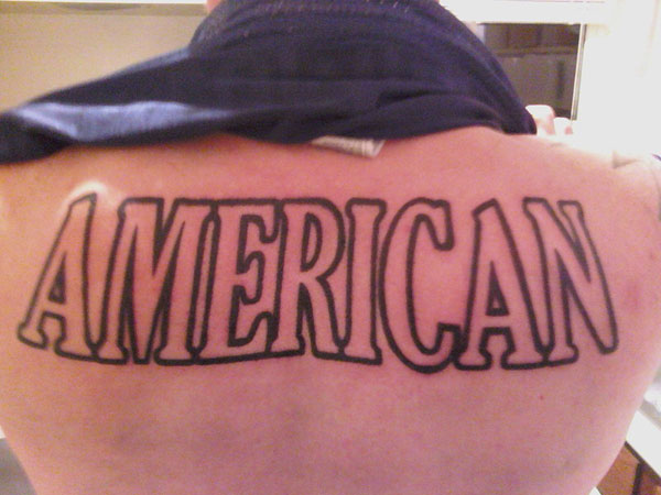 Outline American Tattoo On Upper Back