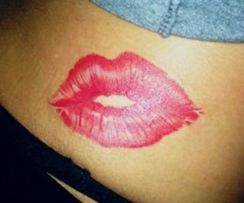 Red Kiss Lips Tattoo For Girls