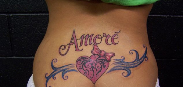 Spanish Amore Heart Lower Back Tattoo