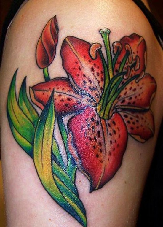 Tiger Lily Tattoo On Shoulder