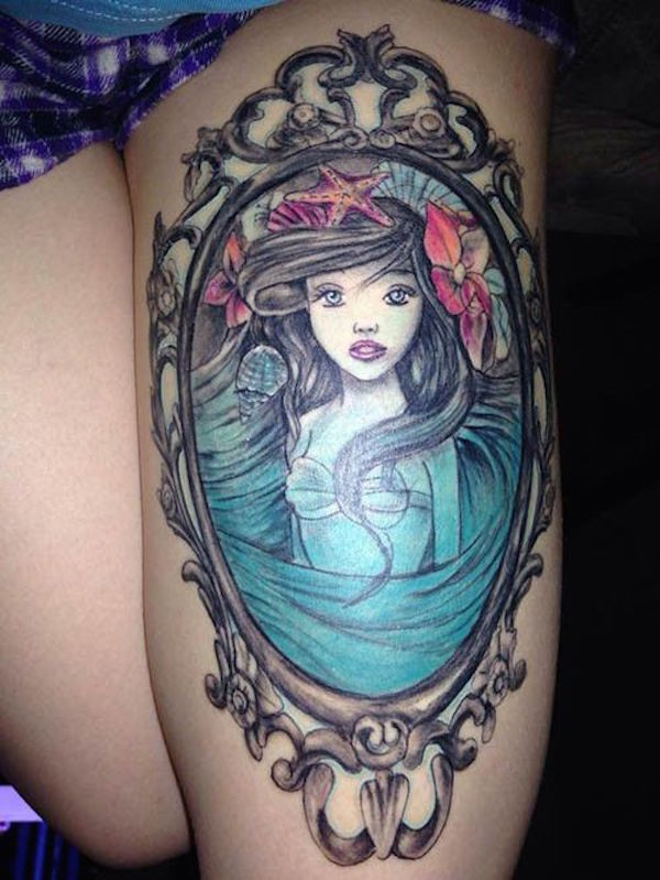 Traditional Mermaid Tattoo On Thigh