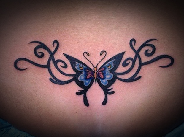 Tribal Butterfly Lower Back Tattoo