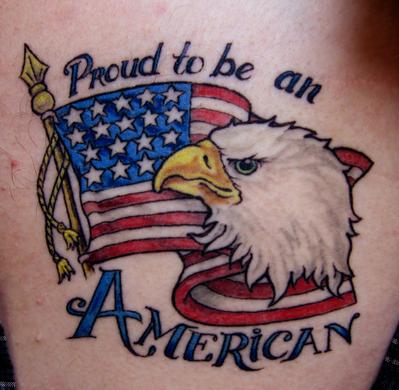 Us Flag And Eagle Head Proud To Be American Tattoo