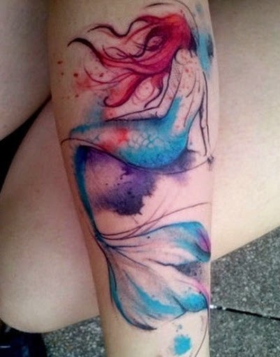 Watercolor Mermaid Tattoo On Sleeve