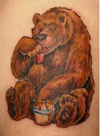 Bear Eating Honey Tattoo