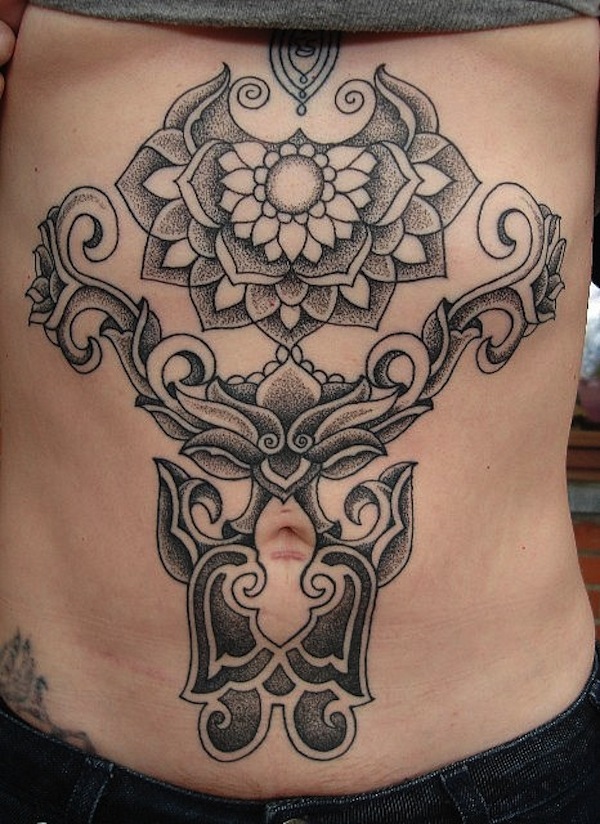 Abstract Stomach Tattoos Design Idea