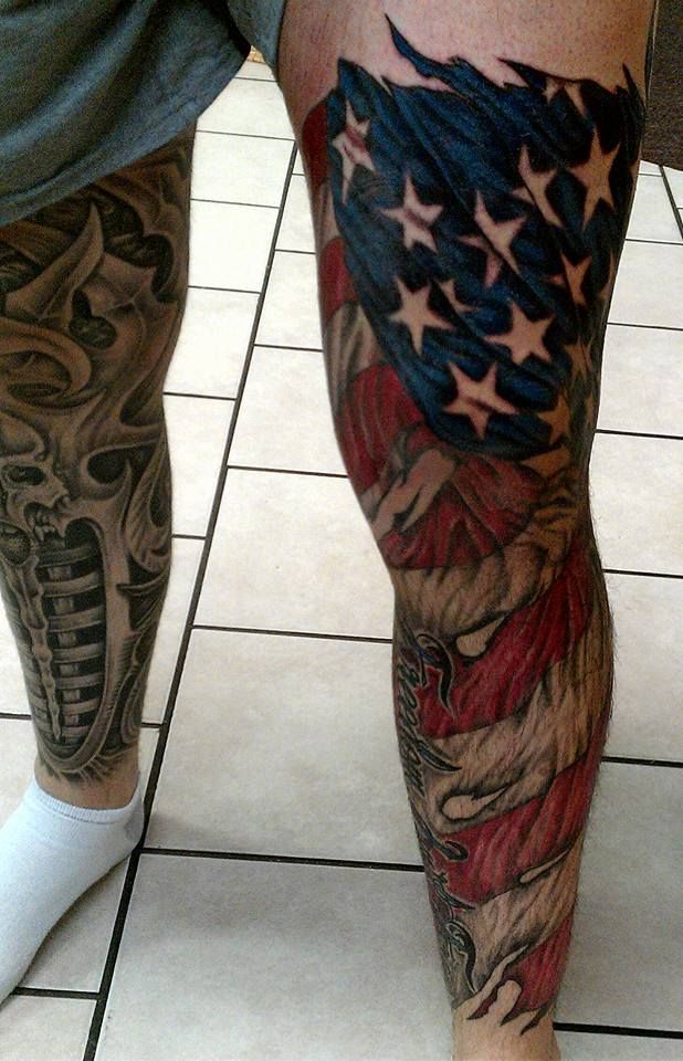 American Flag Tattoo On Left Leg