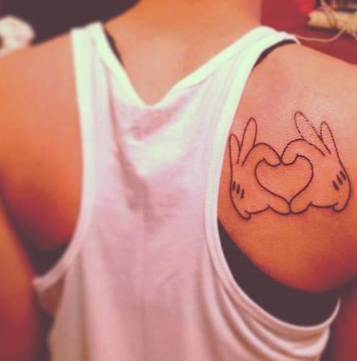 Beautiful Heart Shape With Hands Tattoo On Back