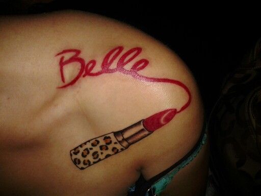 Belle Lipstick Tattoo On Left Shoulder