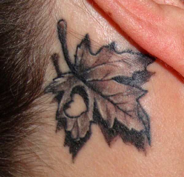 Canadian Maple Leaf Tattoo Behind Ear