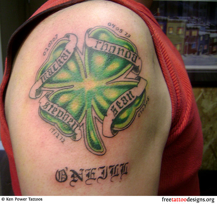 Clover Leaf Irish Tattoo On Shoulder