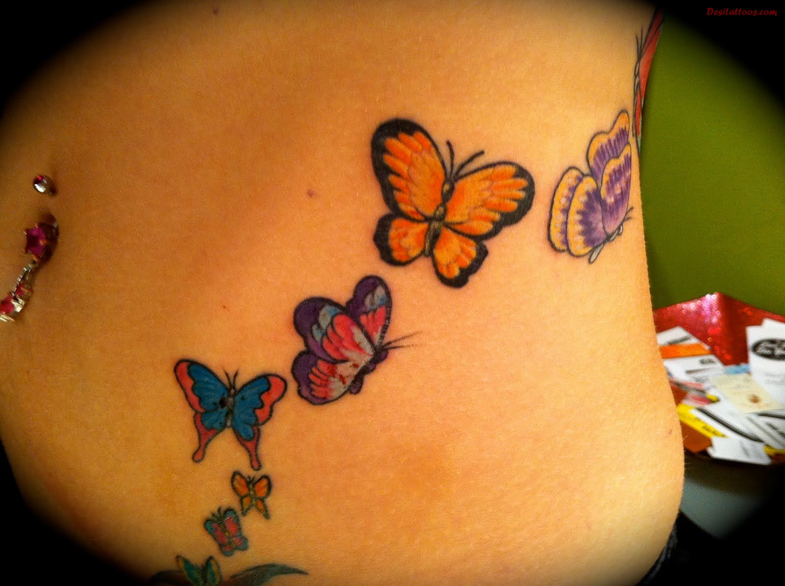 Color Butterflies Stomach Tattoo Picture